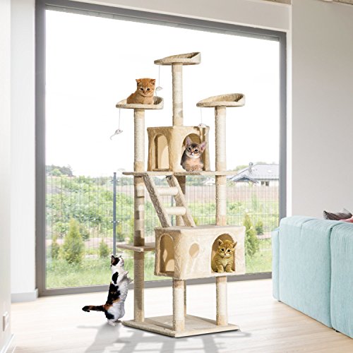 Pawhut Rascador Gato Altura 180x60x50cm Arbol Poste Gato Arañar Centro Actividad Beige