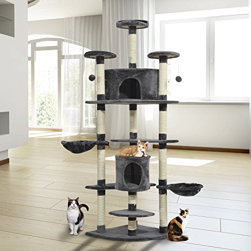Pawhut Rascador Gato Altura 2 Metros 200x60x60cm Arbol Poste Arañar Centro Juegos Gatos