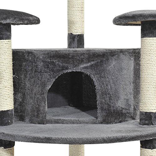 Pawhut Rascador Gato Altura 2 Metros 200x60x60cm Arbol Poste Arañar Centro Juegos Gatos