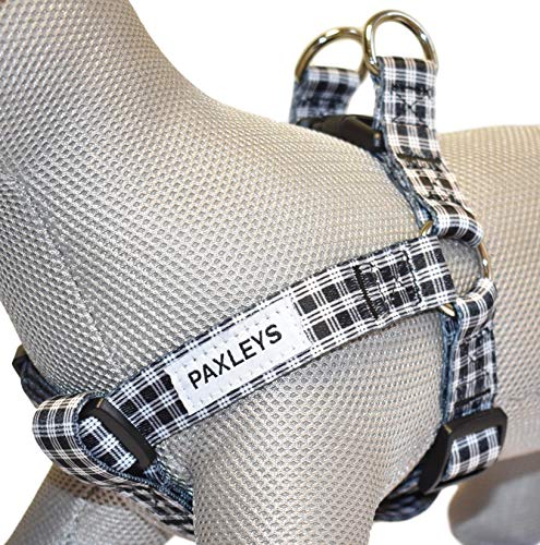 Paxleys Arnés para Perro de tartán, Color Blanco y Negro, Tallas Mediana y Grande