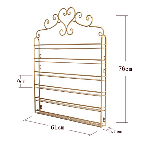 P&B - Estante de pared para esmalte de uñas, 6 niveles, soporte de metal con forma de corazón para guardar 120 botellas (dorado)