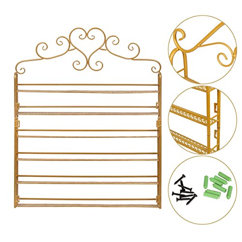 P&B - Estante de pared para esmalte de uñas, 6 niveles, soporte de metal con forma de corazón para guardar 120 botellas (dorado)