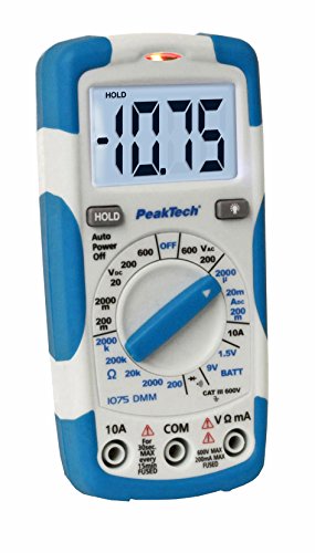 PeakTech 1075 - Multímetro Digital NCV Cat III con Pantalla LCD, Probador de Batería, Multímetro de Mano, Medición de Corriente, Probador de Continuidad, Voltímetro - Máx.600 V