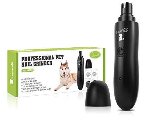 Pecute Lima de Uñas Eléctrica para Perro Gato Mascotas Mediano y Grande, Cortaunas Perro, Amoladora del Clavo Recargable y de Bajo Ruido, Dos Grados Velocidad Variable con Cable USB (Negro) (L, Negro)
