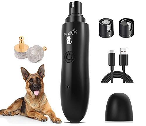 Pecute Lima de Uñas Eléctrica para Perro Gato Mascotas Mediano y Grande, Cortaunas Perro, Amoladora del Clavo Recargable y de Bajo Ruido, Dos Grados Velocidad Variable con Cable USB (Negro) (L, Negro)