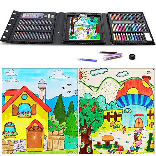Pedy 208 pcs Estuche de Pinturas para Niños, Maletín de Pinturas - Incluye Ceras, Pinturas al Agua, Pasteles al Óleo, Rotuladores, Borrador, Lápices de Agua, Lápices de Colores Bloc de Bocetos