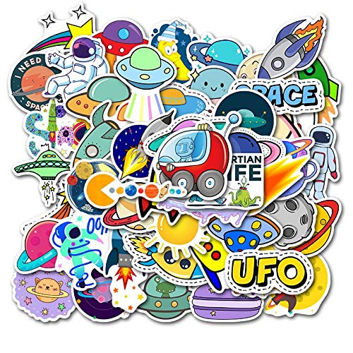 Pegatinas de Dibujos Animados para UFO Space Astronaut Rocket Ship Planet Sticker para Equipaje Laptop Nevera Bicicleta DIY Kids Toy 50 Pcs