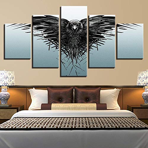 PEJHQY Pintura de Lienzo Animal águila Cuadro en Lienzo 5 Piezas Galería de Arte Innovador de impresión Lona Superior Decoración de la Pared de Arte Moderno