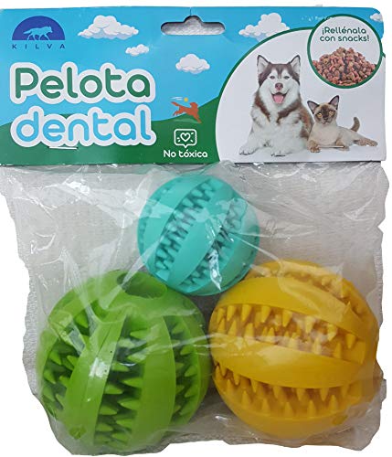 Pelota dental para perros y gatos 3 Uds, resistente, no tóxica. Juego de bolas interactivas dispensadoras de comida. Juguete de goma dura para masticar, limpiar los dientes, jugar, entrenar, adiestrar