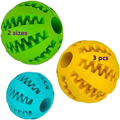 Pelota dental para perros y gatos 3 Uds, resistente, no tóxica. Juego de bolas interactivas dispensadoras de comida. Juguete de goma dura para masticar, limpiar los dientes, jugar, entrenar, adiestrar