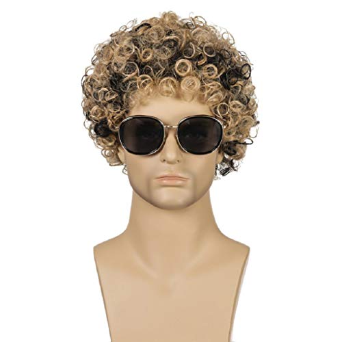 Peluca De Los Hombres, Fibra Química Pequeña Rizado Tocado Pelo Corto Simulación Marrón-Negro Peluca De Pelo Corto Transpirable Suave Y Esponjosa
