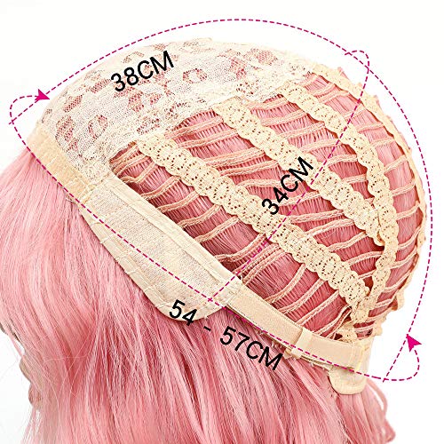 Peluca rosa mujer niñas peluca rizada cortas con flequillo 14 inch pelucas bob para disfraces carnaval cosplay halloween fantasia