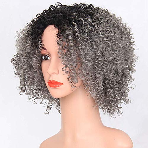 Pelucas de pelo rizado para mujer negra, pelo gris natural para mujeres negras, peluca rizada, pelucas de pelo humano rizado y rizado, pelucas sintéticas onduladas de 30 cm(WS727)