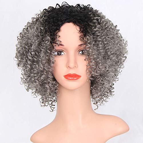 Pelucas de pelo rizado para mujer negra, pelo gris natural para mujeres negras, peluca rizada, pelucas de pelo humano rizado y rizado, pelucas sintéticas onduladas de 30 cm(WS727)