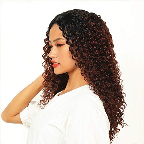 Pelucas lace front peluca pelo natural rizado realistas sinteticas peluca mujer castaña larga 20 inch negra a marrón