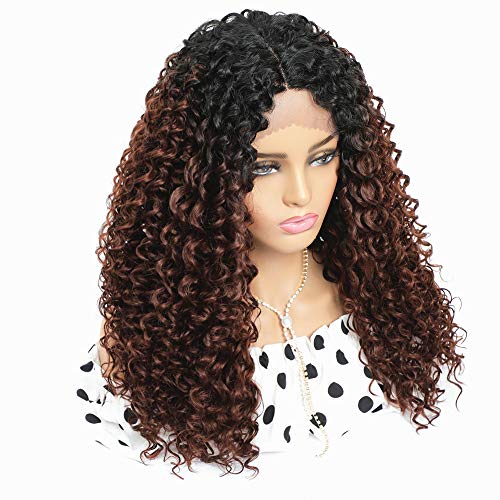 Pelucas lace front peluca pelo natural rizado realistas sinteticas peluca mujer castaña larga 20 inch negra a marrón