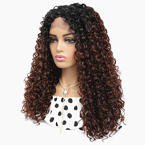 Pelucas lace front peluca pelo natural rizado realistas sinteticas peluca mujer castaña larga 20 inch negra a marrón