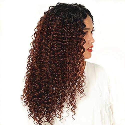 Pelucas lace front peluca pelo natural rizado realistas sinteticas peluca mujer castaña larga 20 inch negra a marrón