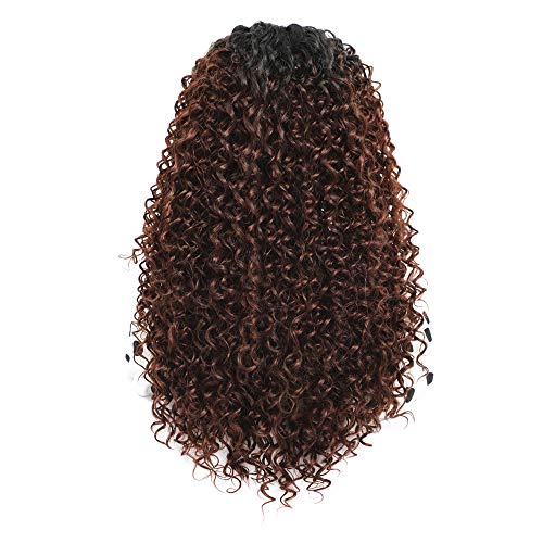 Pelucas lace front peluca pelo natural rizado realistas sinteticas peluca mujer castaña larga 20 inch negra a marrón