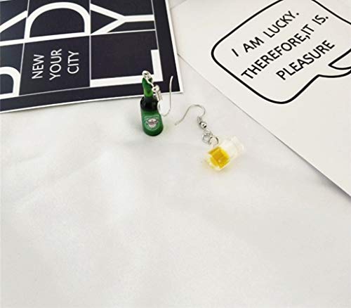 Pendiente de botella de cerveza mini único Pendientes de resina asimétrica para mujer Pendientes de gancho para niña Regalo especial