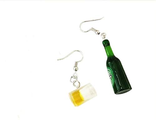 Pendiente de botella de cerveza mini único Pendientes de resina asimétrica para mujer Pendientes de gancho para niña Regalo especial