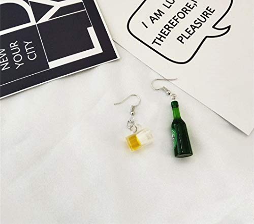 Pendiente de botella de cerveza mini único Pendientes de resina asimétrica para mujer Pendientes de gancho para niña Regalo especial