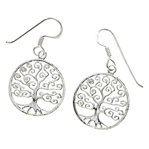 Pendientes colgantes árbol de la vida Plata de Ley