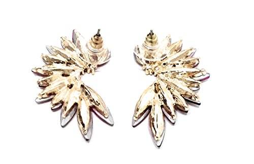 Pendientes Cristales Colores Mujer Pendientes Fiesta Boda Medio Aro, Chapado Oro Fucsia