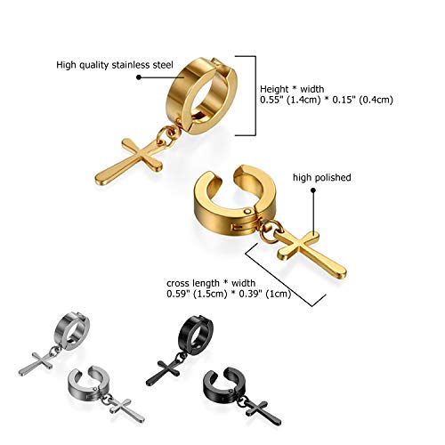 Pendientes Cruz para Hombre Mujer Acero Inoxidable 6Pcs de Aretes Crucifijo Hipoalergenico Joyería de Moda Oro Plata Negro