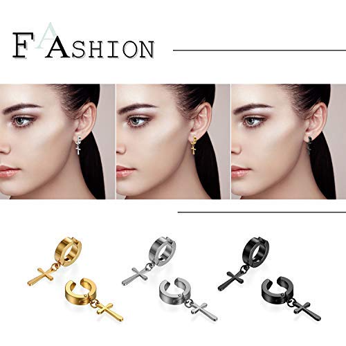 Pendientes Cruz para Hombre Mujer Acero Inoxidable 6Pcs de Aretes Crucifijo Hipoalergenico Joyería de Moda Oro Plata Negro