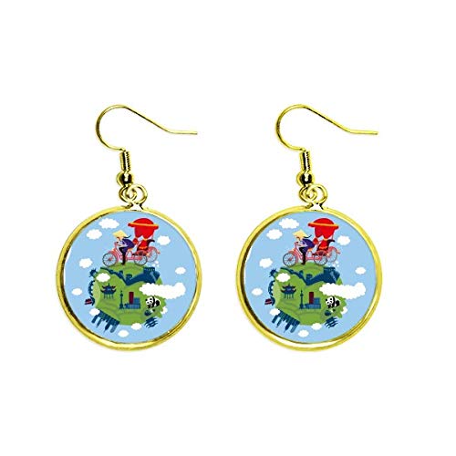 Pendientes de gota de oro con diseño chino The Great Wall Art para mujer