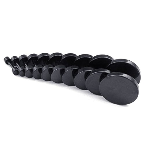 Pendientes de hombres - SODIAL(R) Pendientes de hombres de joyeria, pernos de oido de circulo de 8 mm, acero inoxidable, Negro