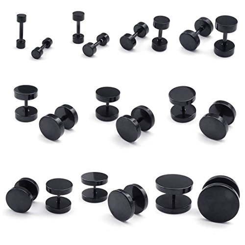 Pendientes de hombres - SODIAL(R) Pendientes de hombres de joyeria, pernos de oido de circulo de 8 mm, acero inoxidable, Negro