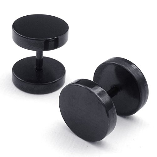 Pendientes de hombres - SODIAL(R) Pendientes de hombres de joyeria, pernos de oido de circulo de 8 mm, acero inoxidable, Negro