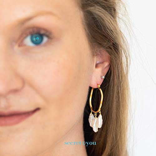 Pendientes de Mujer con Tres Perlas Cultivadas de Agua Dulce Barrocas Keshi Blancas de 9-10 y 11-12 mm SECRET & YOU - Diseño en Plata de Ley de 925 milésimas Bañada en Oro de 18 k