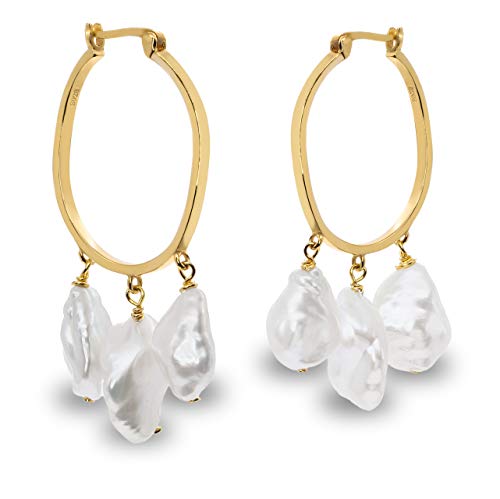 Pendientes de Mujer con Tres Perlas Cultivadas de Agua Dulce Barrocas Keshi Blancas de 9-10 y 11-12 mm SECRET & YOU - Diseño en Plata de Ley de 925 milésimas Bañada en Oro de 18 k