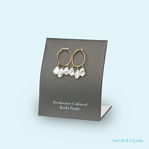 Pendientes de Mujer con Tres Perlas Cultivadas de Agua Dulce Barrocas Keshi Blancas de 9-10 y 11-12 mm SECRET & YOU - Diseño en Plata de Ley de 925 milésimas Bañada en Oro de 18 k