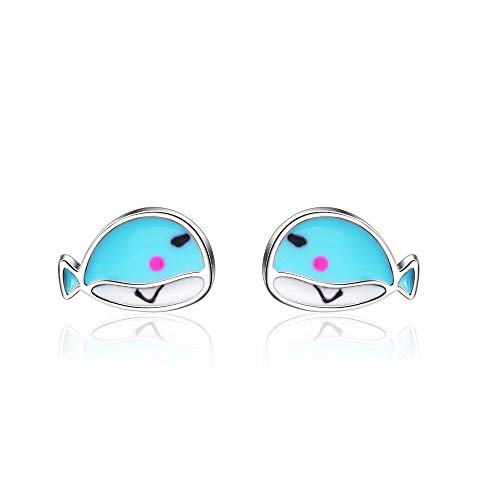 Pendientes de resina epoxi con forma de pez azul de buena calidad, pequeños pendientes de plata de moda, accesorios de joyería para mujeres y niñas