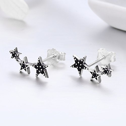 Pendientes Mujer Plata de Ley circonia negra estrella ear cuffs antialergicos Pendientes regalos día de aniversario para Niña