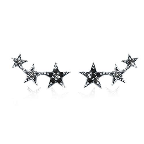 Pendientes Mujer Plata de Ley circonia negra estrella ear cuffs antialergicos Pendientes regalos día de aniversario para Niña