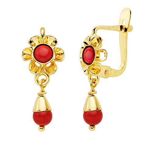 Pendientes Niña Mujer Cubanas Coral Oro Amarillo 18 Ktes 15 x 6 mm. Cierre Catalán