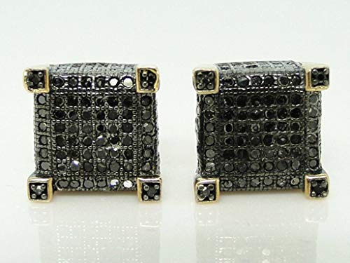 PENDIENTES NUEVOS HOMBRES DE CUBO EN NEGRO/BLANCO DIAMANTE 9 MM 925 Pendientes de plata esterlina