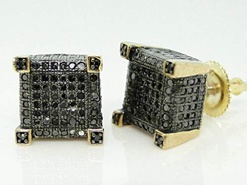 PENDIENTES NUEVOS HOMBRES DE CUBO EN NEGRO/BLANCO DIAMANTE 9 MM 925 Pendientes de plata esterlina