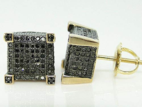 PENDIENTES NUEVOS HOMBRES DE CUBO EN NEGRO/BLANCO DIAMANTE 9 MM 925 Pendientes de plata esterlina