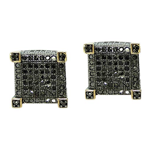 PENDIENTES NUEVOS HOMBRES DE CUBO EN NEGRO/BLANCO DIAMANTE 9 MM 925 Pendientes de plata esterlina