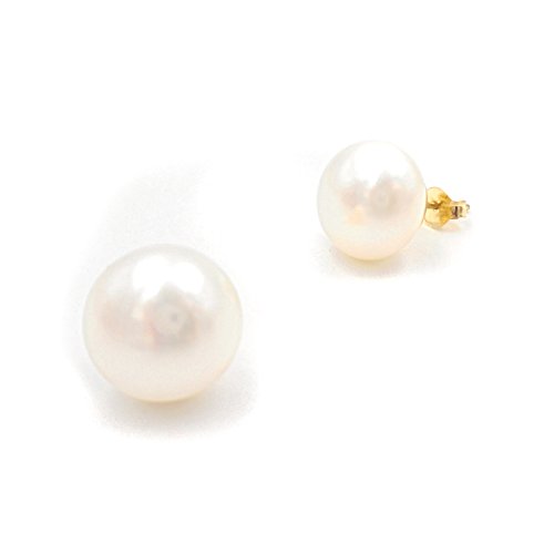 Pendientes oro 18 kilates mujer/joven con perla cultivada 11 mm y canastilla calada con cierre tornillo presiones.Peso real 3.7 gramos