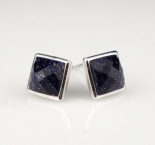 Pendientes unisex chapados en plata de ley con ágata negra y ónix negro, cuadrado, rombic, color morado