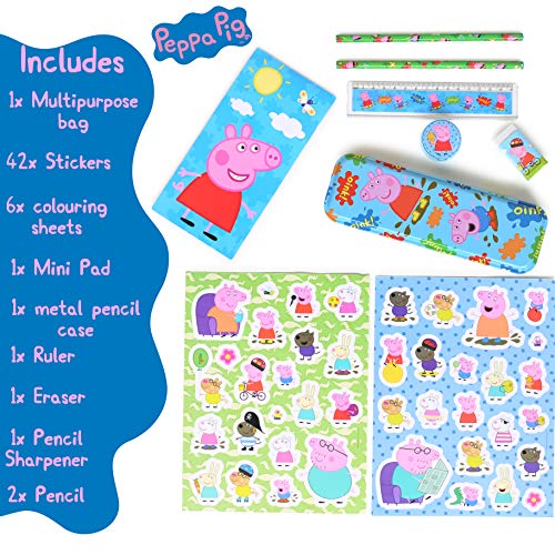 Peppa Pig Maletín Estuche Escolar, Lapices, Regla, Libreta. Sacapuntas, Goma De Borrar, Pegatinas Y Dibujos para Colorear Idea De Regalo A Partir De 3 Años De Edad