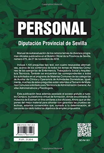 Personal Diputación Provincial de Sevilla. Materias Comunes: Más de 1.000 preguntas de examen tipo test para oposiciones