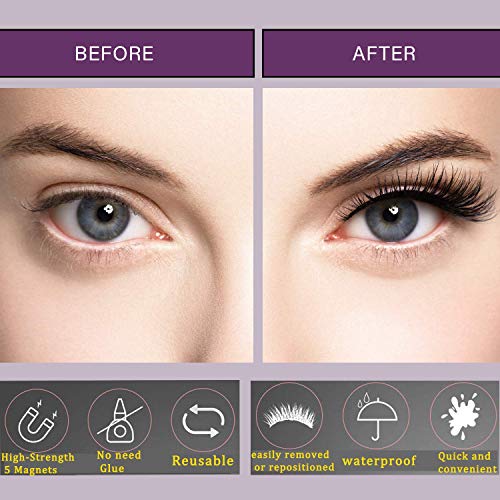 Pestañas magnéticas, delineador de ojos magnético, pestañas magnéticas artificiales, 5 pestañas magnéticas con delineador de ojos magnético impermeable de larga duración
